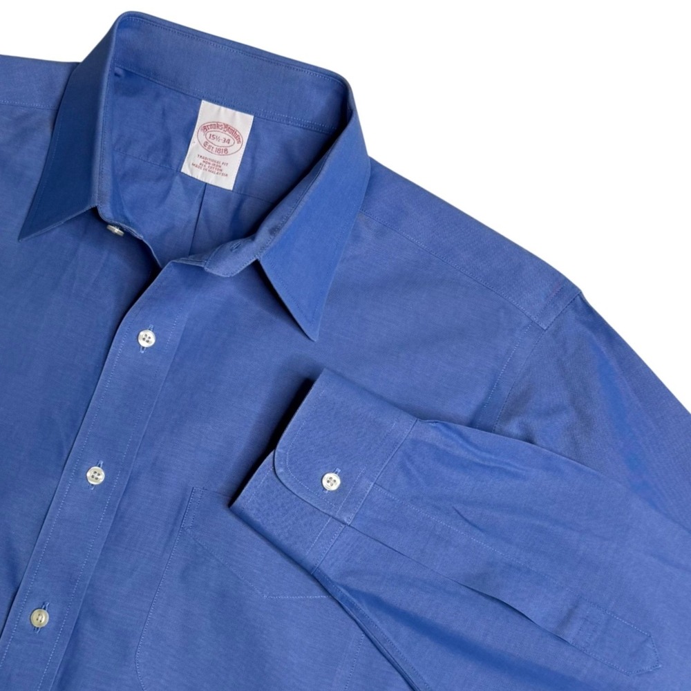 Brooks Brothers Traditional Fit Non-Iron Dress Shirt Blue Mens 15.5 34